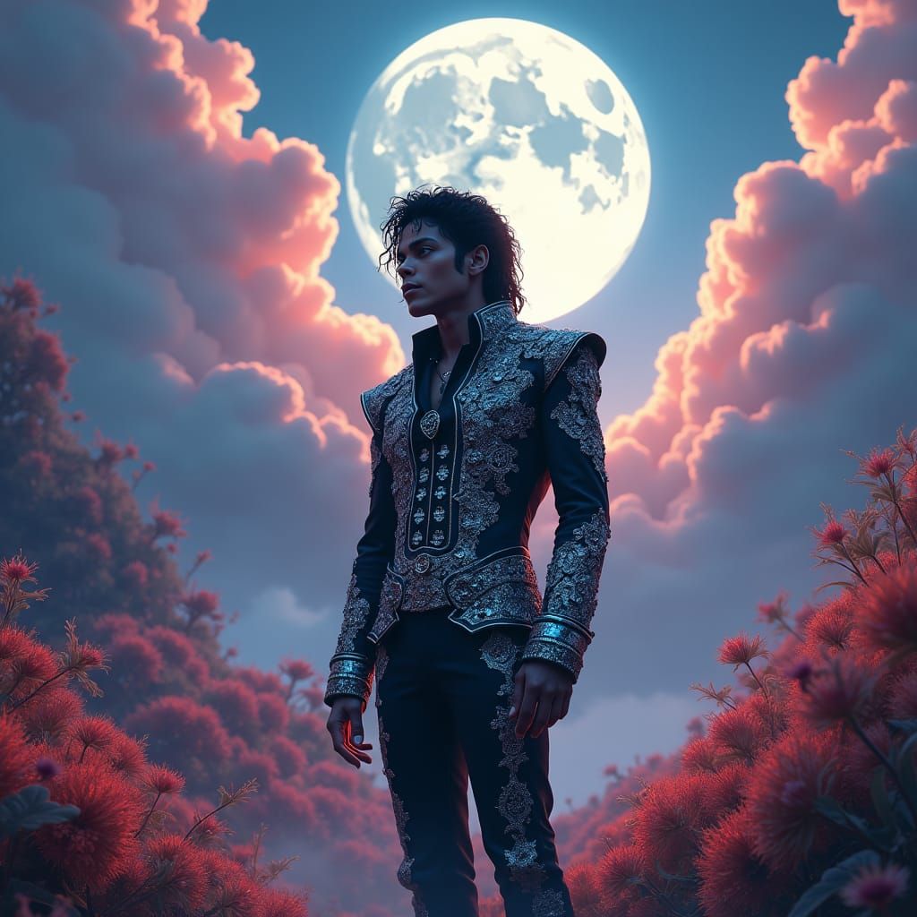 Ethereal Michael Jackson in Dreamlike Landscape