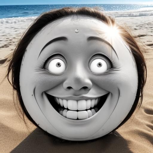 Laughing Face Gazing at the Sun on the Beach