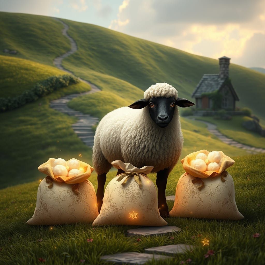 Whimsical Sheep in Enchanted Landscape