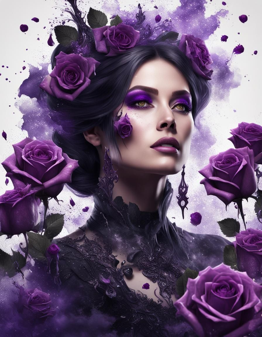 Gothic Woman with Roses: Detailed Fantasy Art