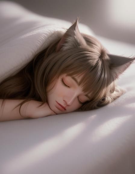 Cute Cat Girl Napping in Soft Focus