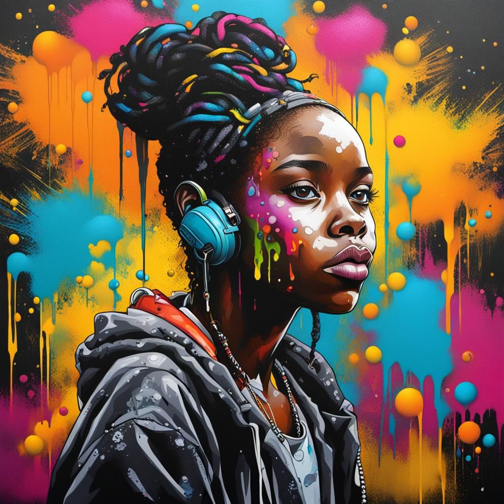 Colorful Graffiti Art Portrait of a Beautiful Black Girl