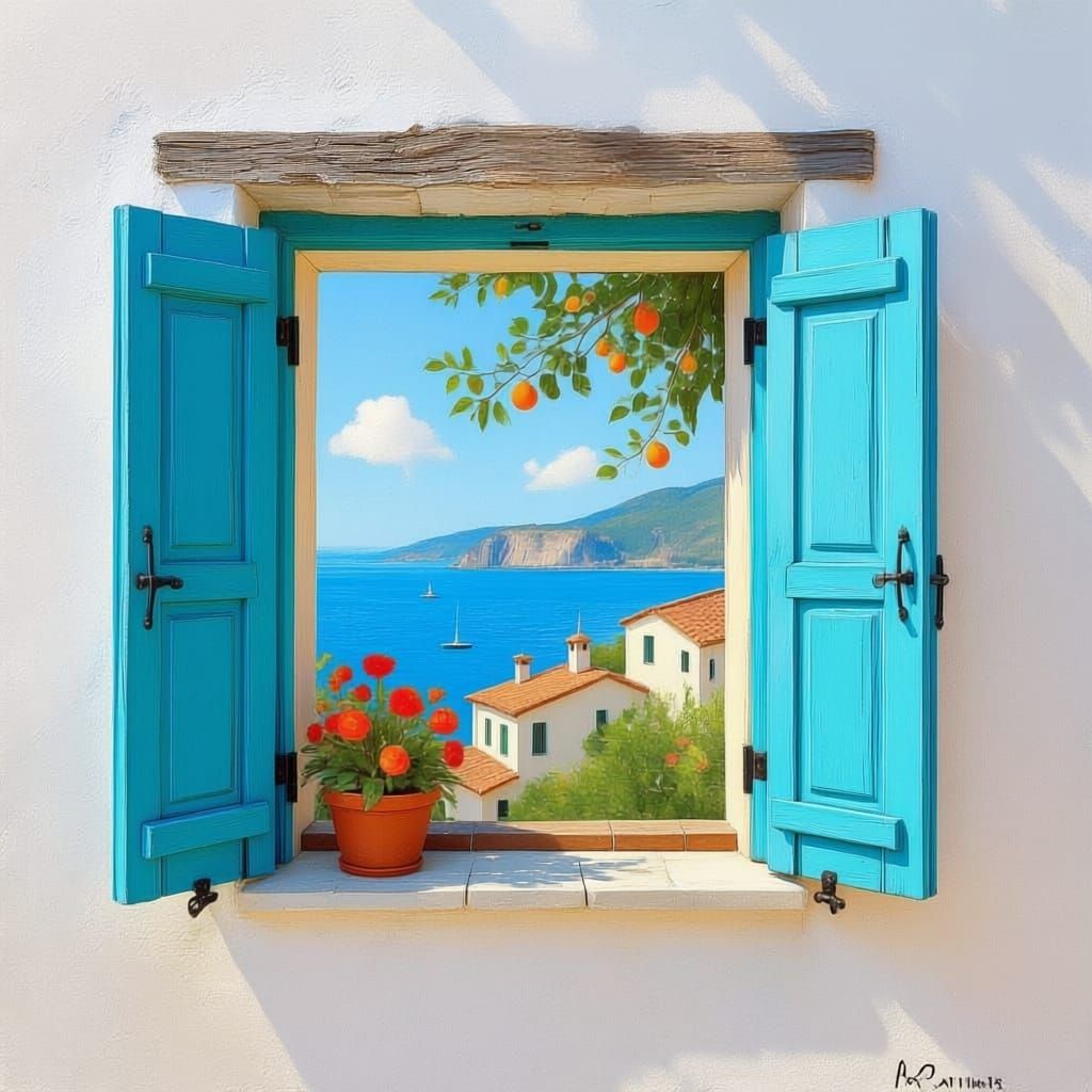 Mediterranean View in Impressionistic Style