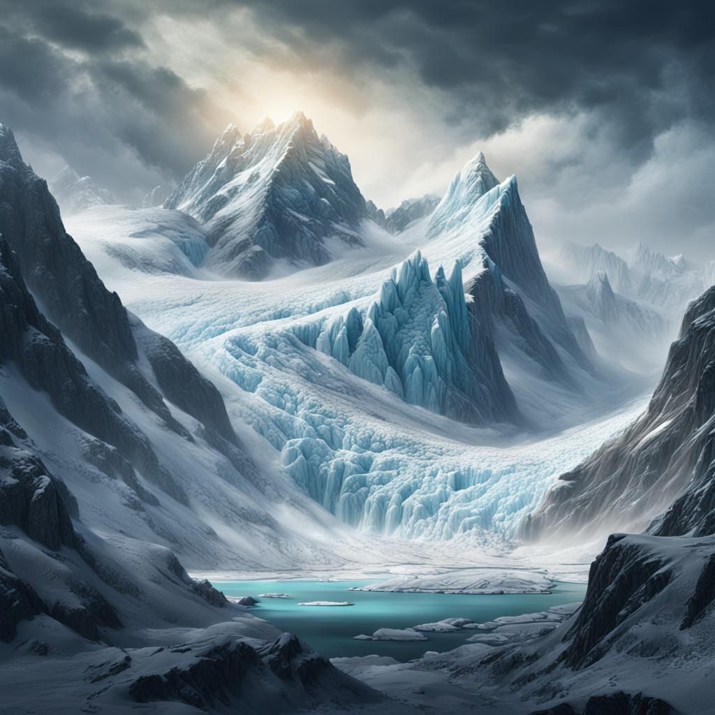 Glacier's Edge: Snow Dust Swirls in Icy Wind