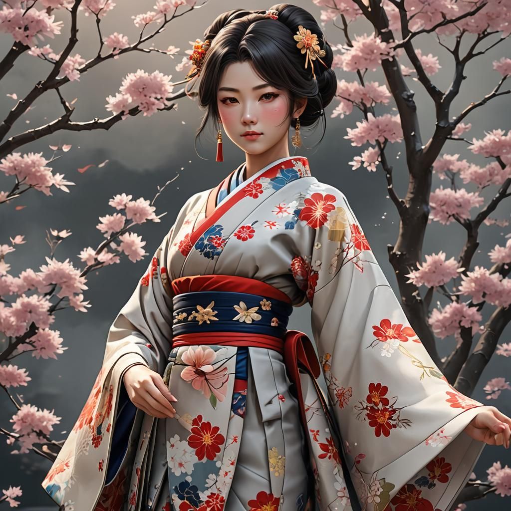 Beautiful Kimono Woman in Anime Art Style