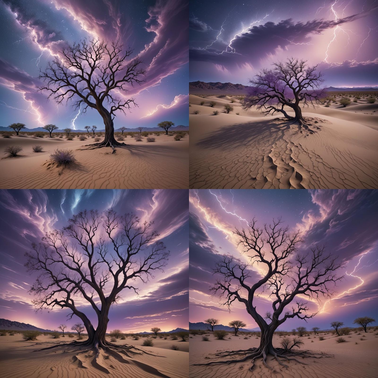 Surreal Desert Tree with Blue Flames