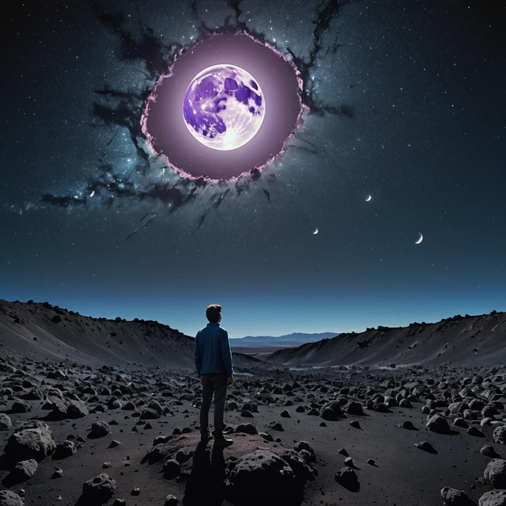 Man on Moon Gazing at Earth: Surreal Dreamscape