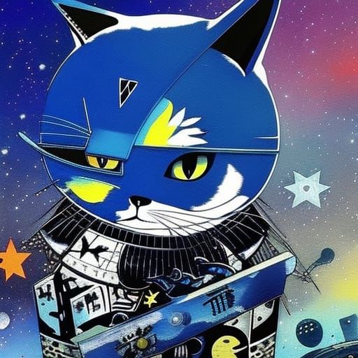 Domestic Cat as Space Pirate: Woodblock Surrealism