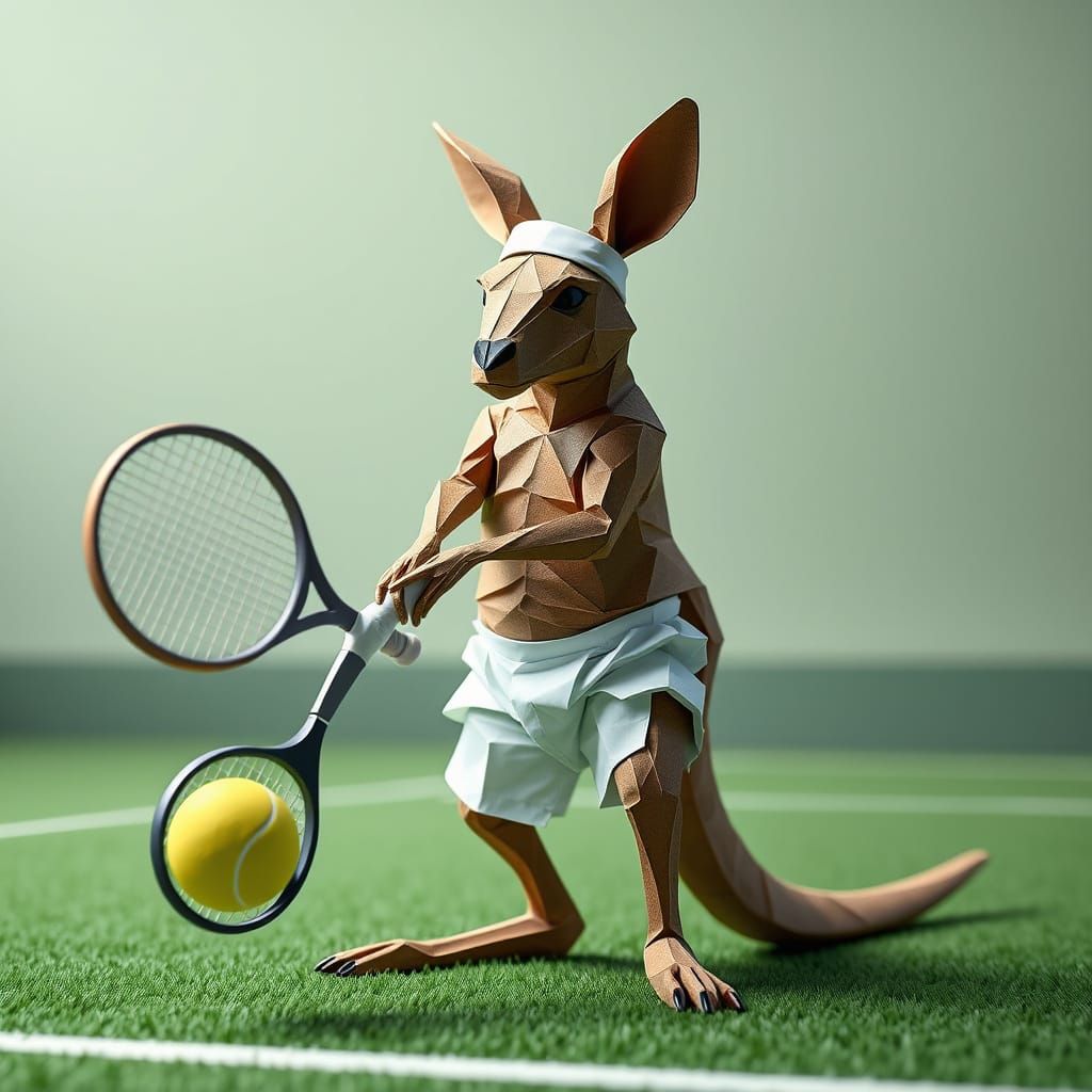 Kangaroo Plays Tennis: Origami Papercraft Style