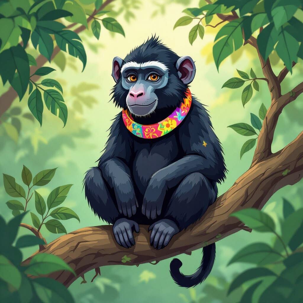 Baboon-Cat Hybrid in a Lush Habitat, Loish Style