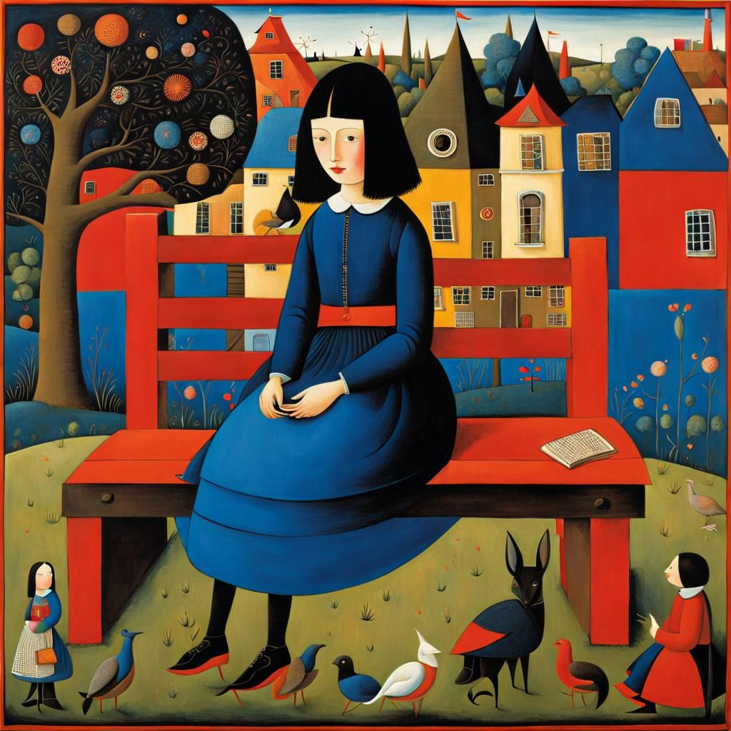 Girl sitting on a bench