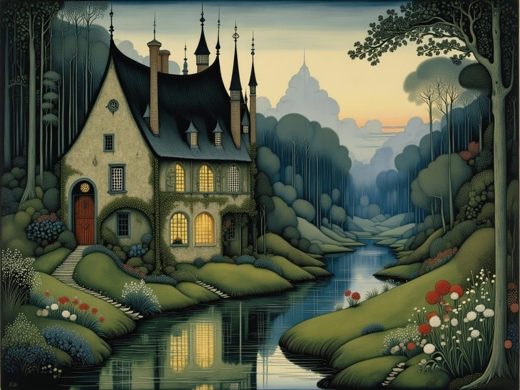 Enchanted Watermill in Golden Evening Light