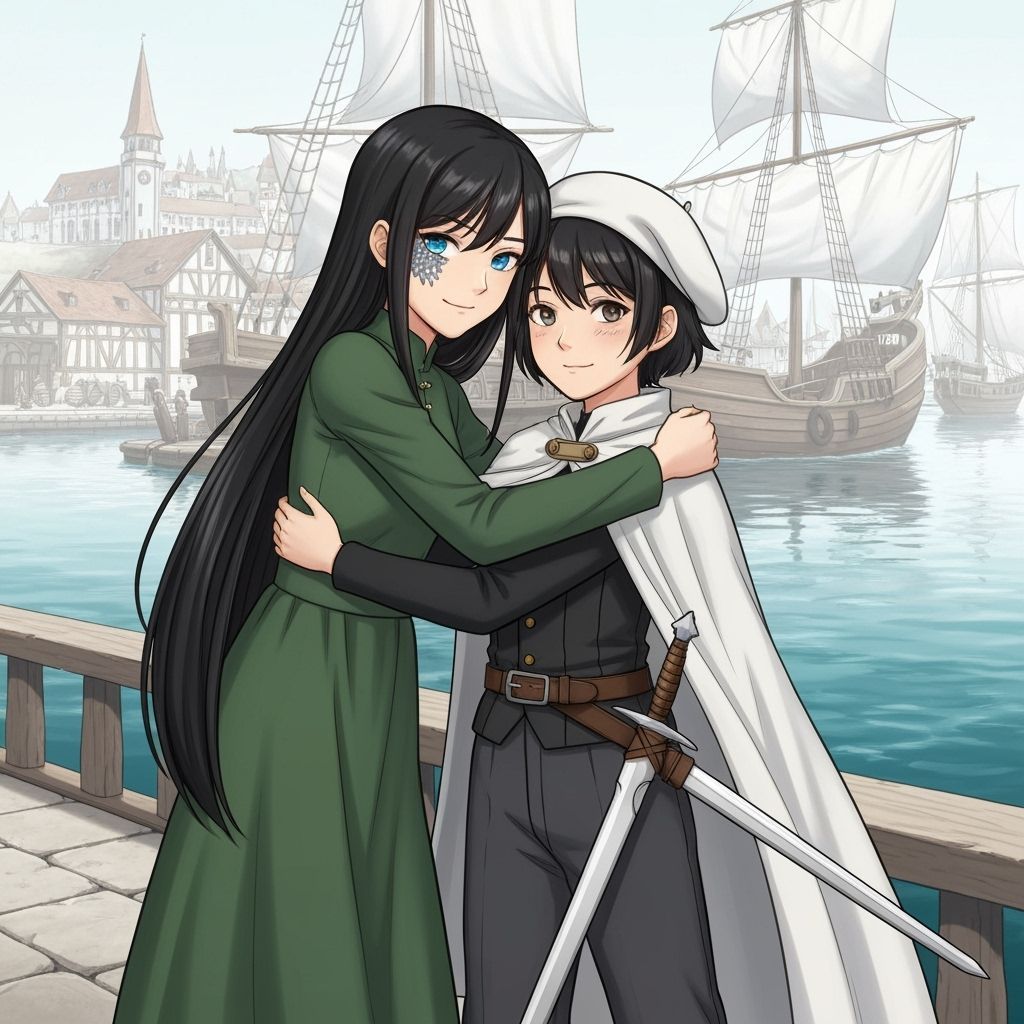 Medieval Port Goodbye: Two Young Queens Embrace