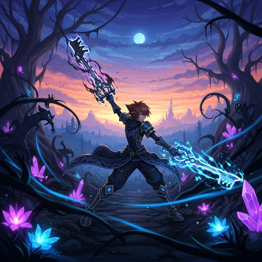 Yozora Battles Darkness with Keyblades in Ethereal Realm