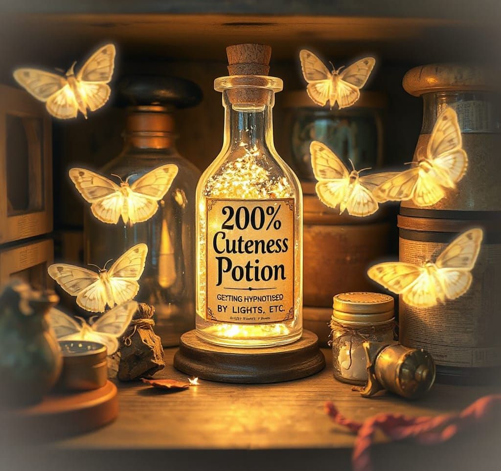 Whimsical Wizard's Cuteness Potion Amidst Enchanted Glow
