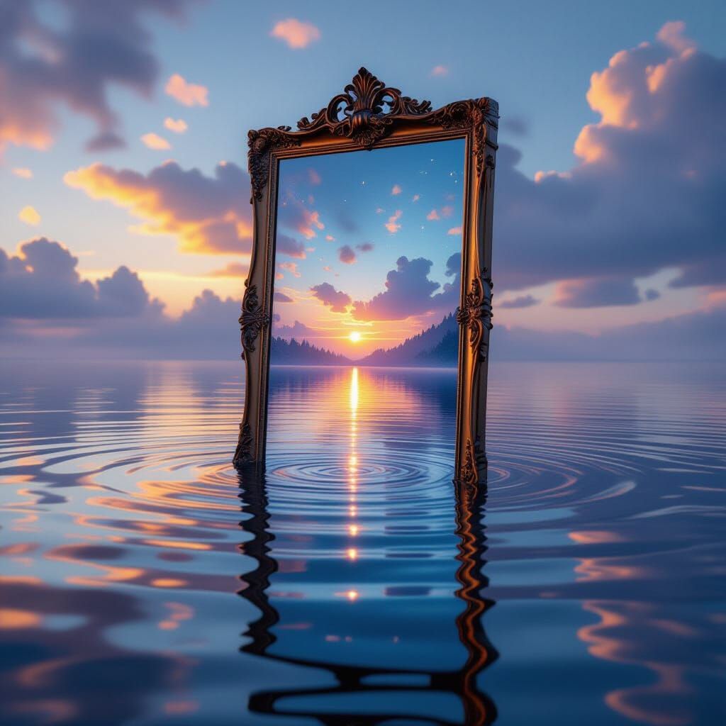 Magical Water Mirror Reflecting Alternate Reality