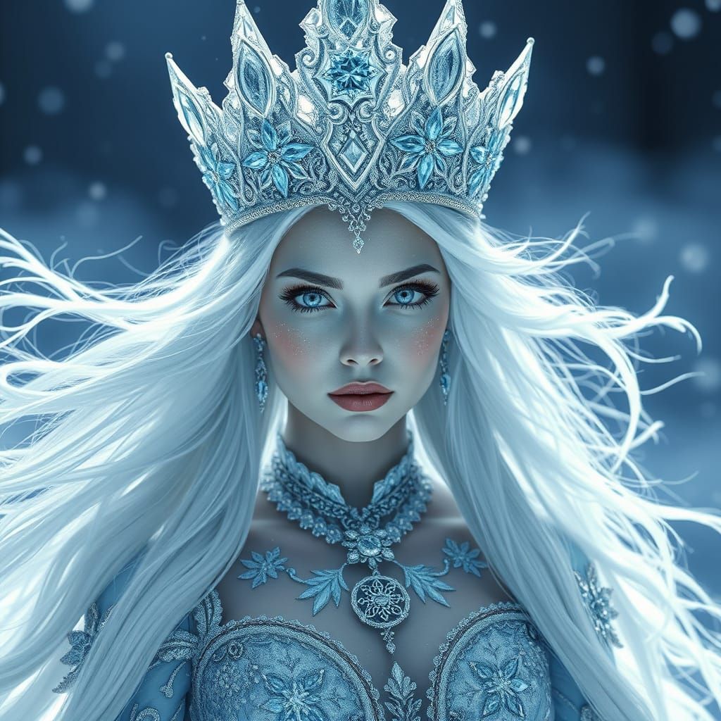Ethereal Ice Queen in a Winter Realm