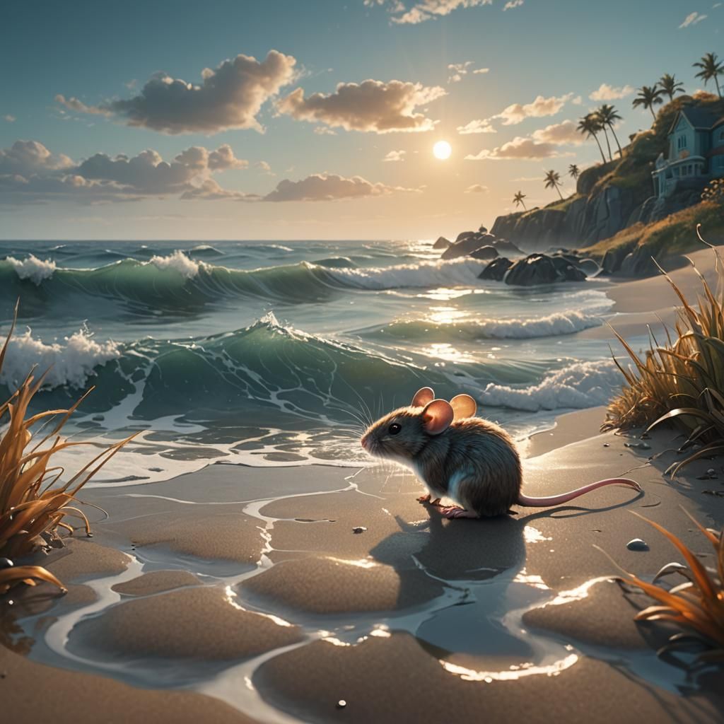 Mouse at Ocean's Edge: Fantasy Matte Painting