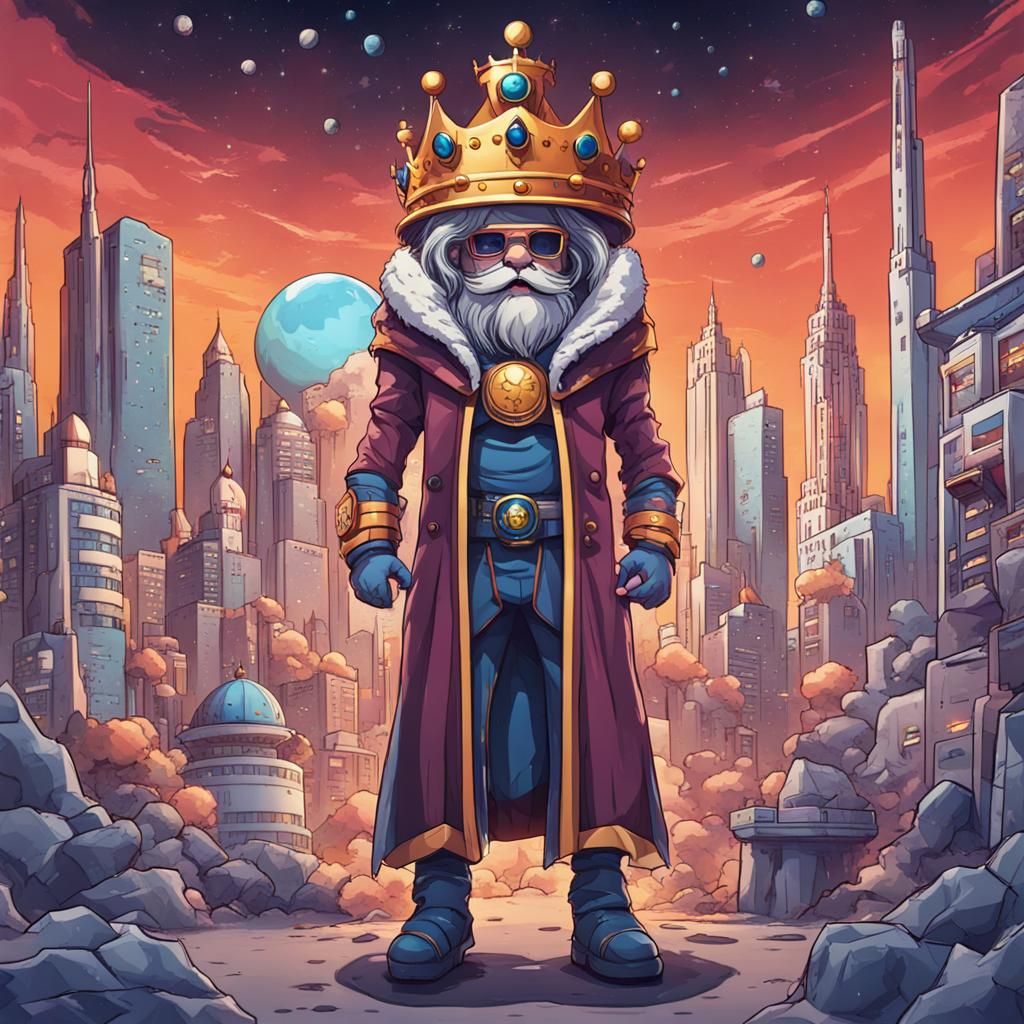 Royal King Oversees Futuristic City in Space