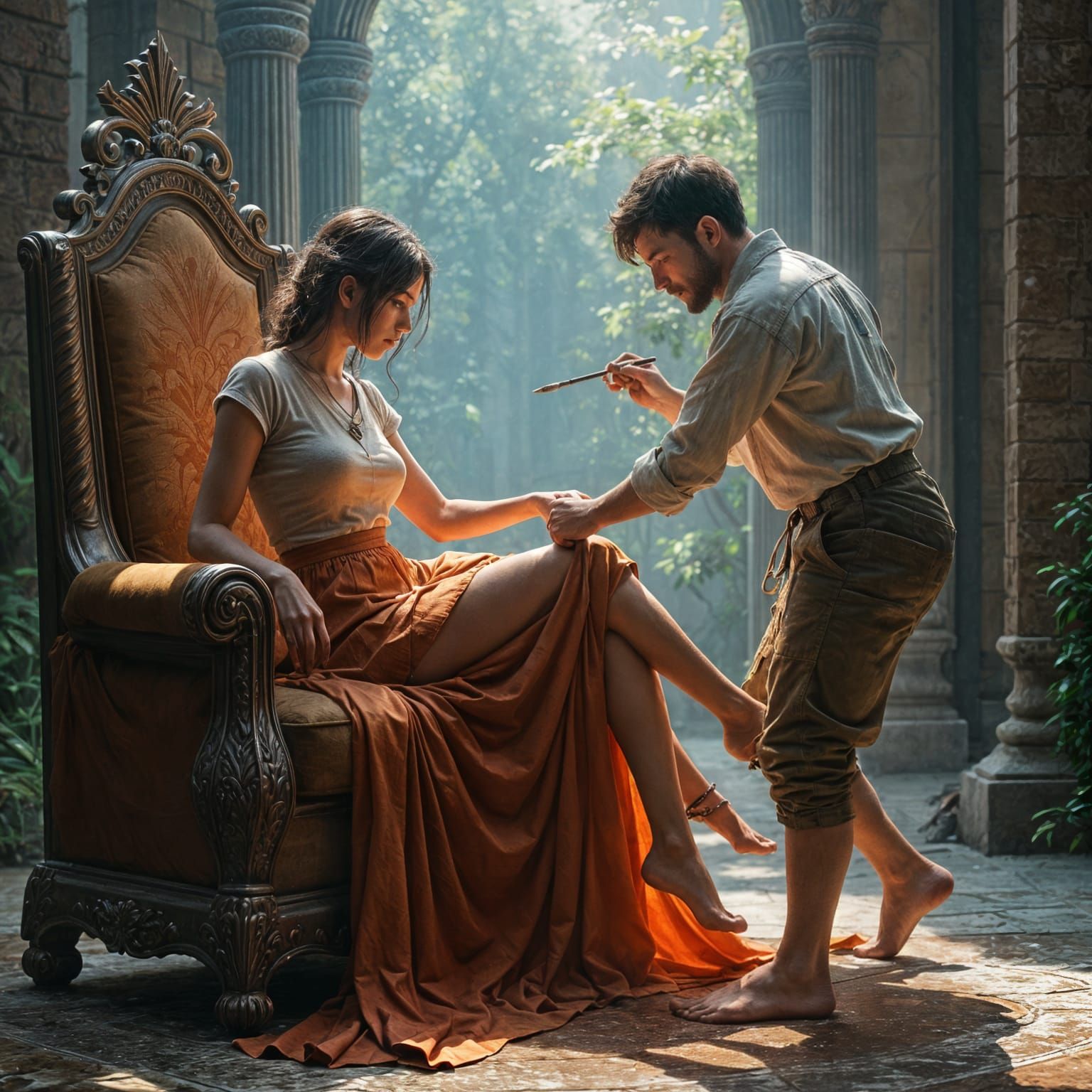 Sketchy Style: Woman in Chair with Painter