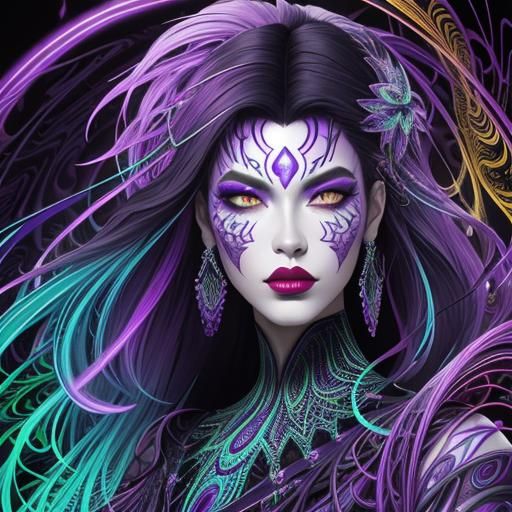 Abstract Fractal Portrait of Woman with Feathers