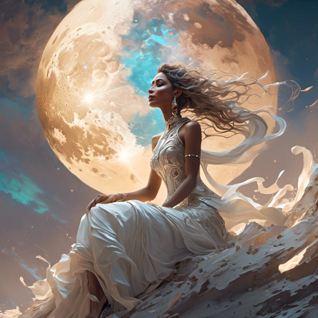 Woman on the Moon: Hyperreal Concept Art Portrait