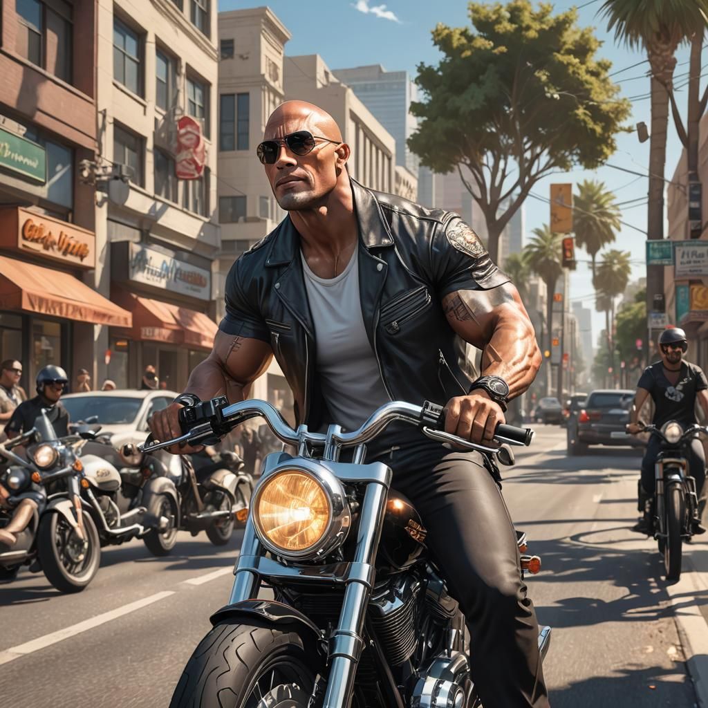 Dwayne Johnson Rides Harley: 3D Anime Art