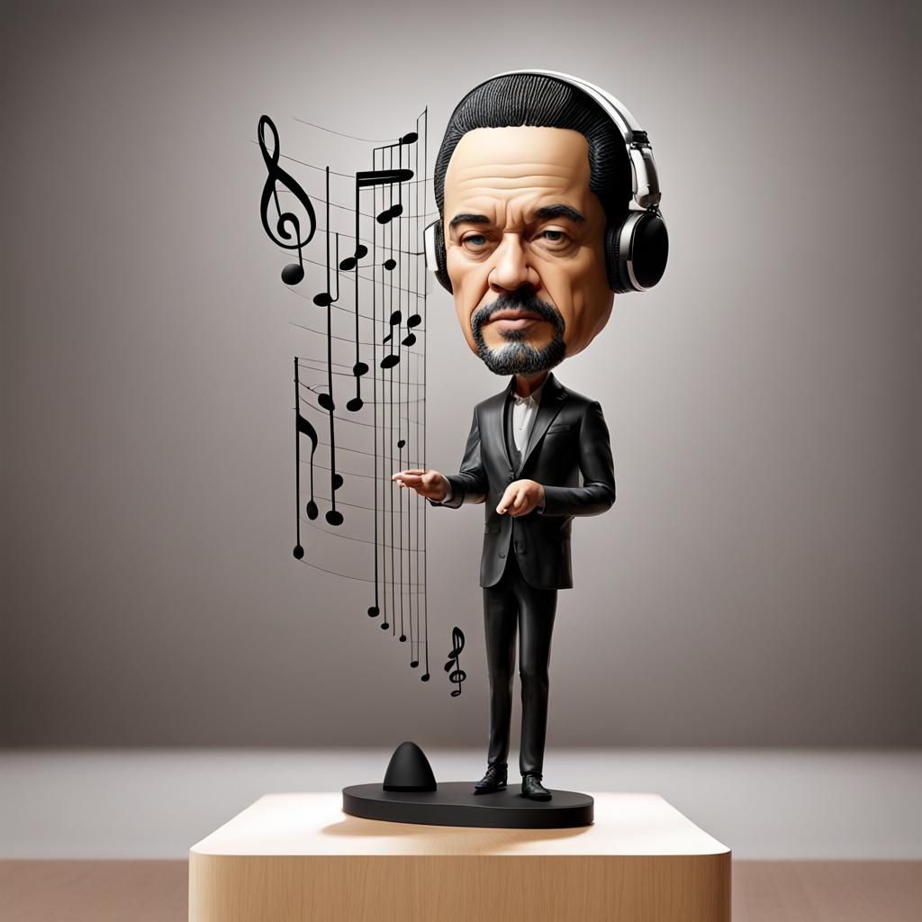 Bobblehead Sculptures with Musical Notes in Digital Art