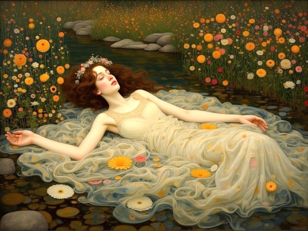 Ethereal Ophelia Drowning in Brook