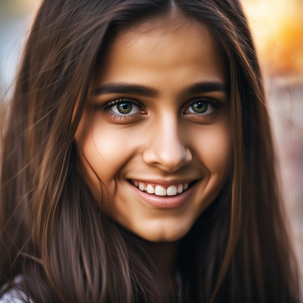 Portrait of Smiling Arabic Girl with Bokeh