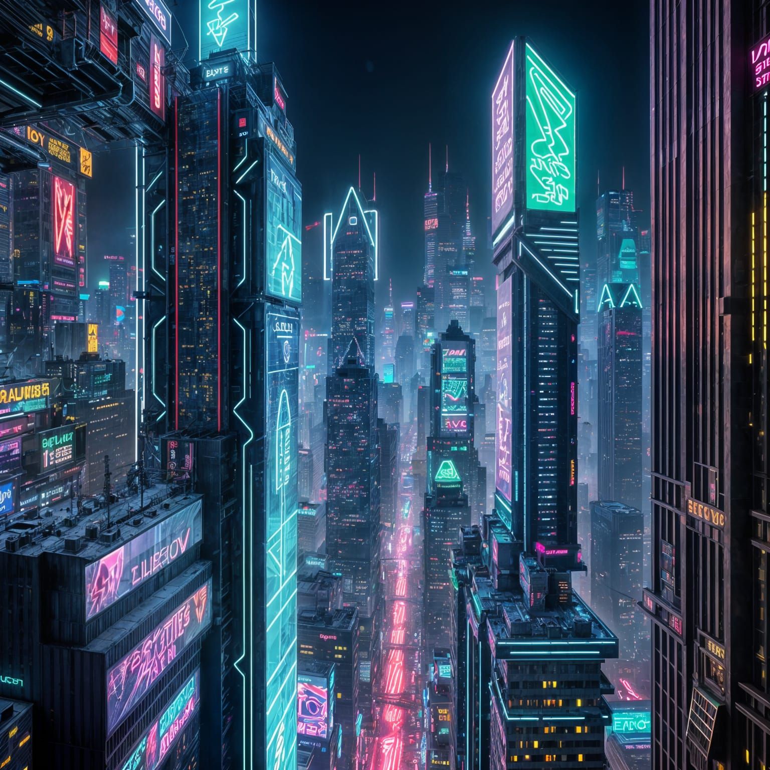Electric Blue Cyberpunk Cityscape at Midnight