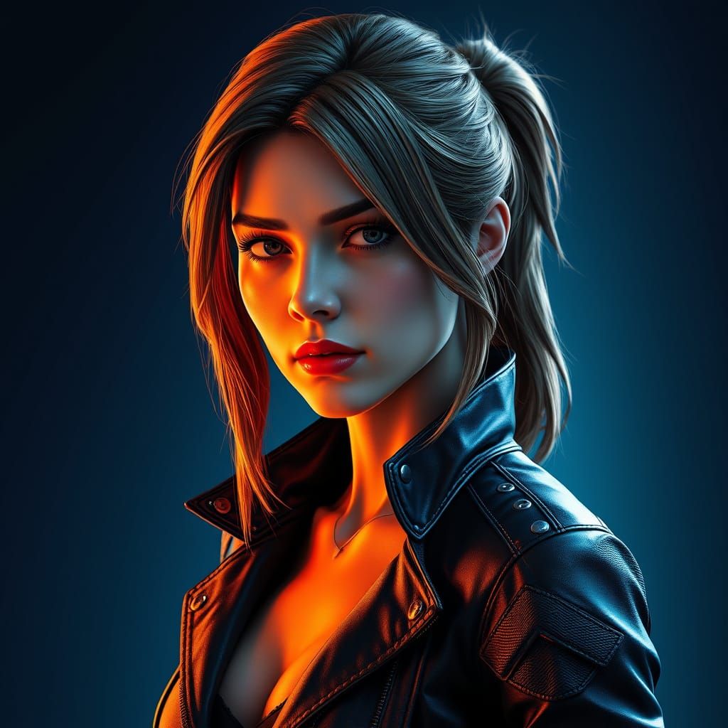 Rhea Ripley Portrait in Dramatic Lighting and Vibrant Colors