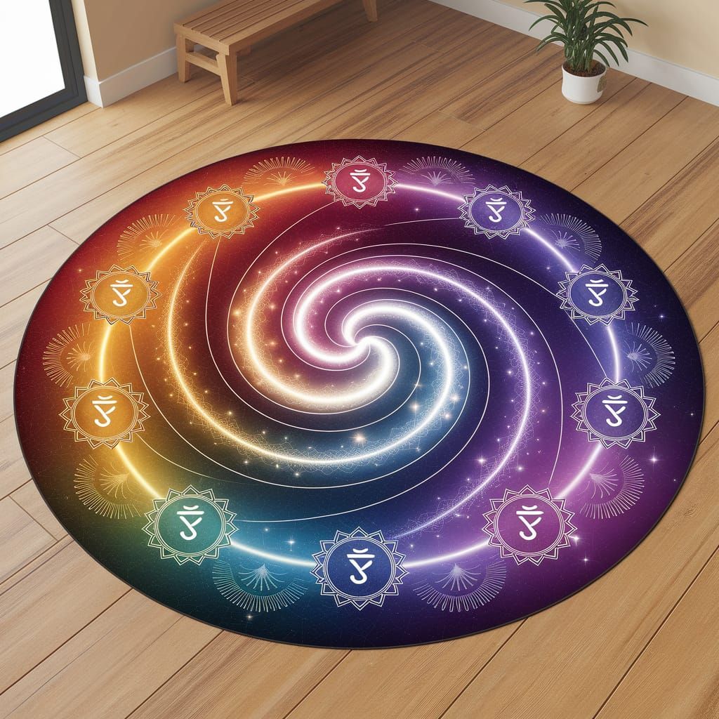 Sacred Geometry Yoga Rug with Chakra Spiral