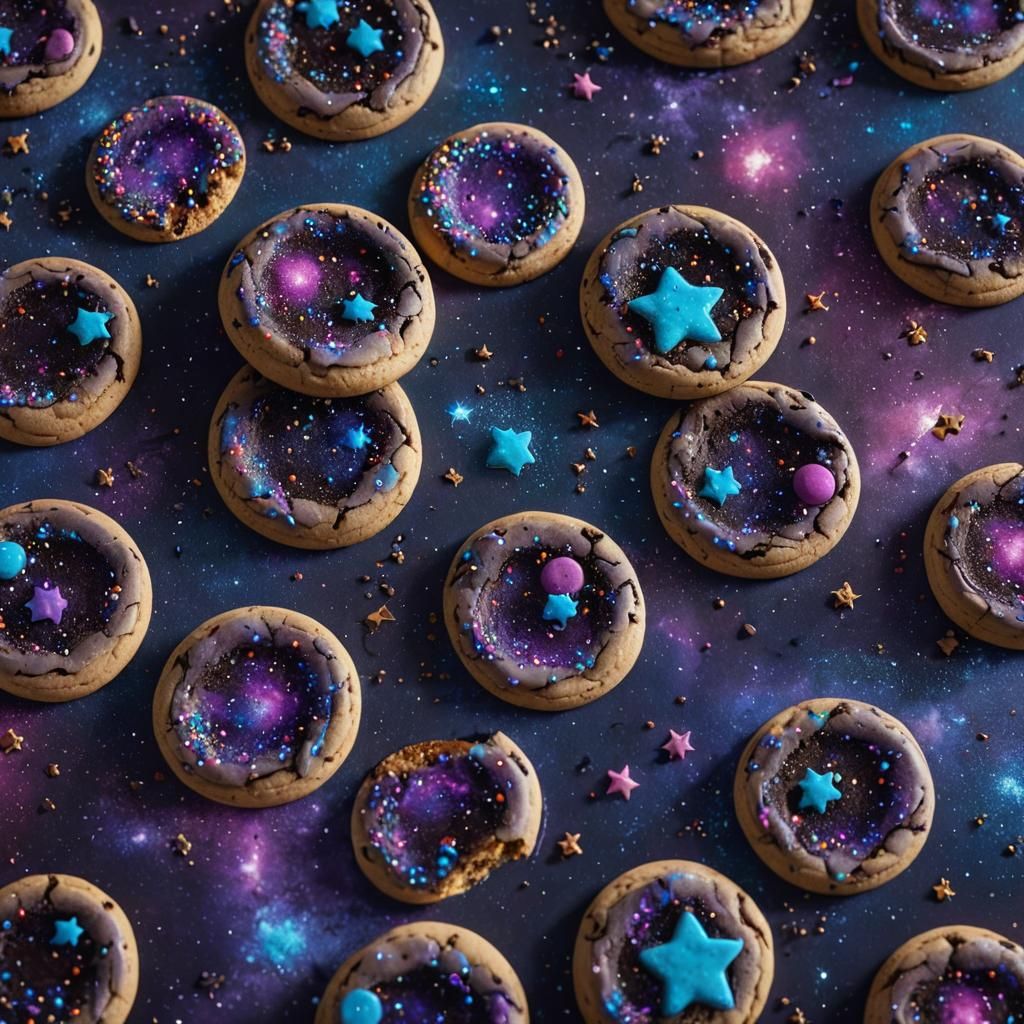 Surreal Space Cookies in 3D Game Cinematic Style