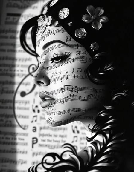 Surreal Musical Face in Mixed Media Collage
