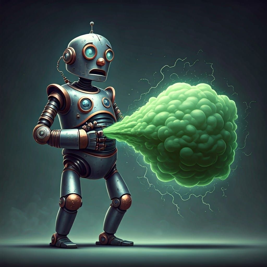 Robot Reluctantly Emitting Colossal Cloud of Gas