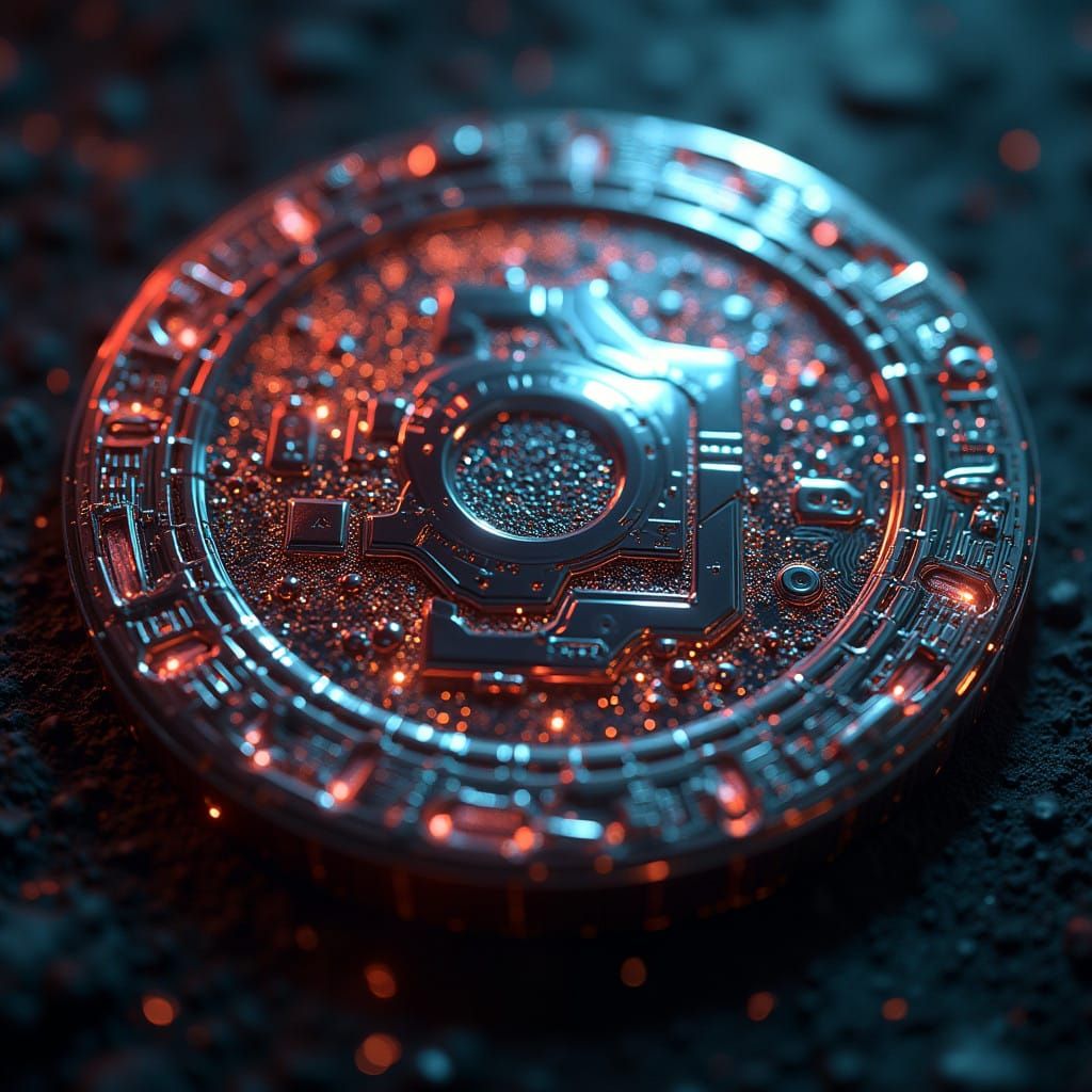 Cyberpunk Fantasy Coin in Dystopian Sci-Fi Style
