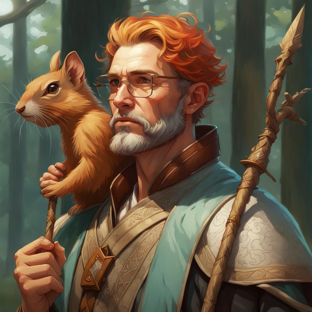 Cleric with Squirrel Portrait in Hyperdetailed Style