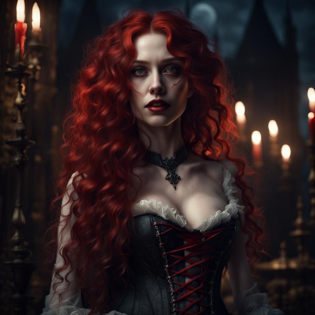 Victorian Gothic Vampire Woman in Detailed Matte Painting