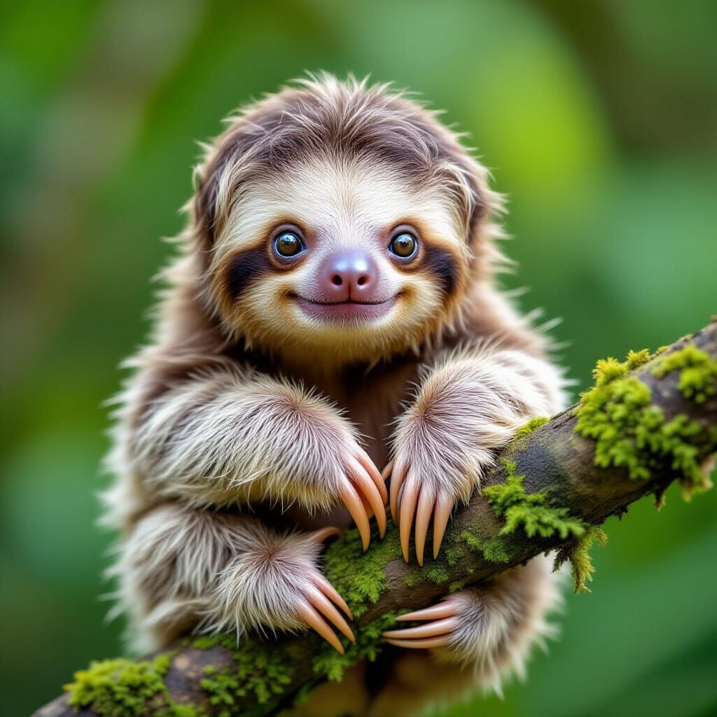 Adorable Baby Sloth in Tropical Rainforest