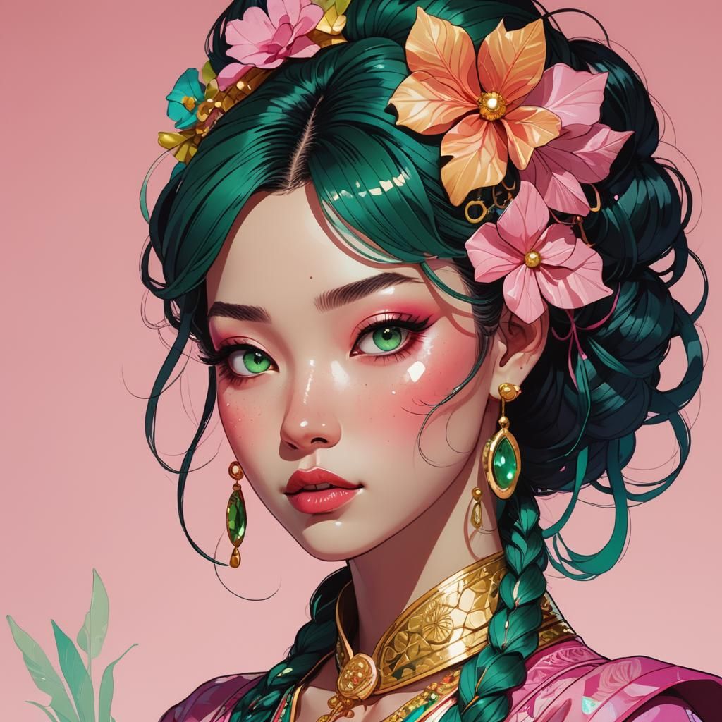 Whimsical Girl Portrait in Naturalist Manga Style