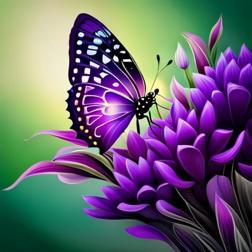 Purple Butterfly on Flowers in Graffiti Art Style