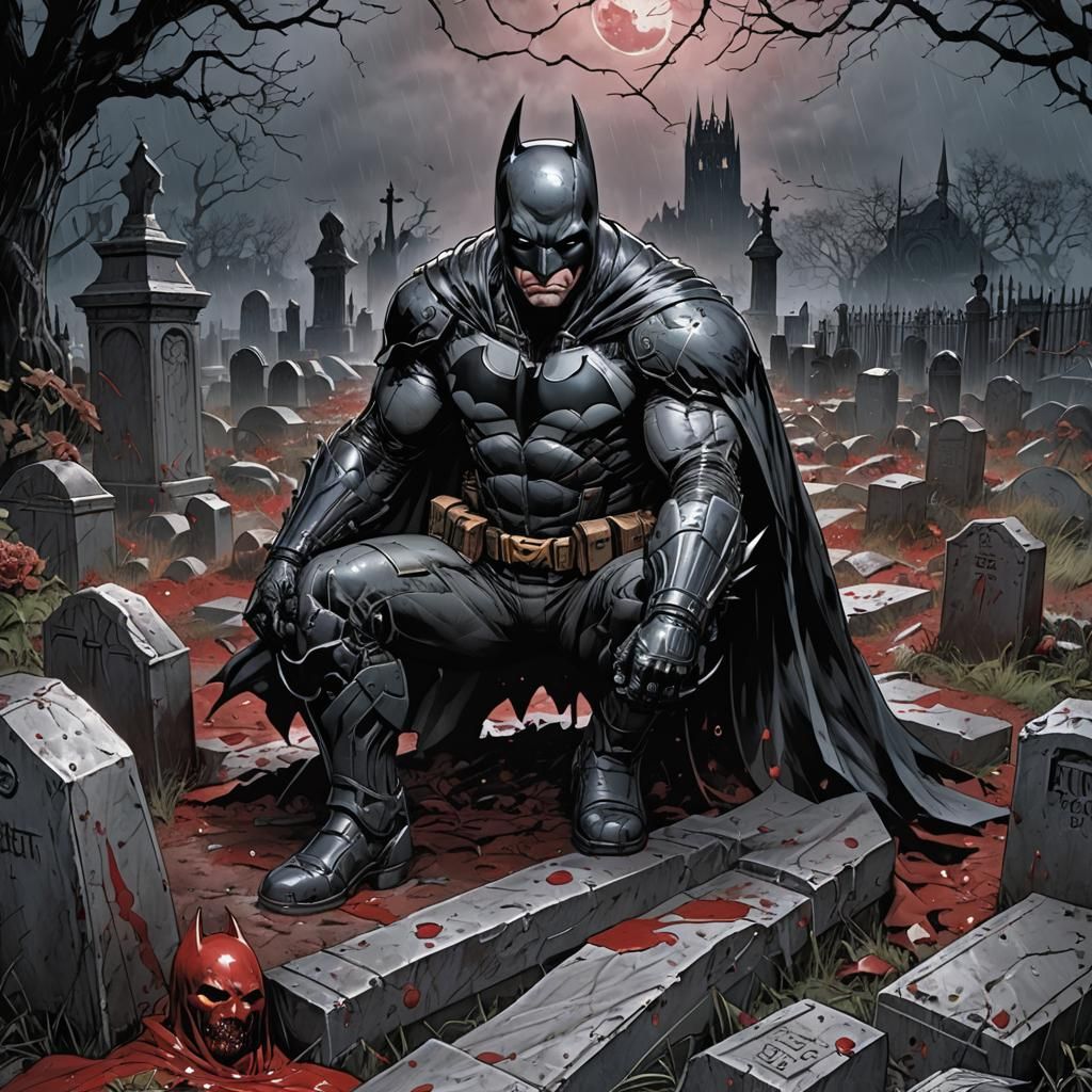 Batman Graveyard Confrontation: Comic Book Art