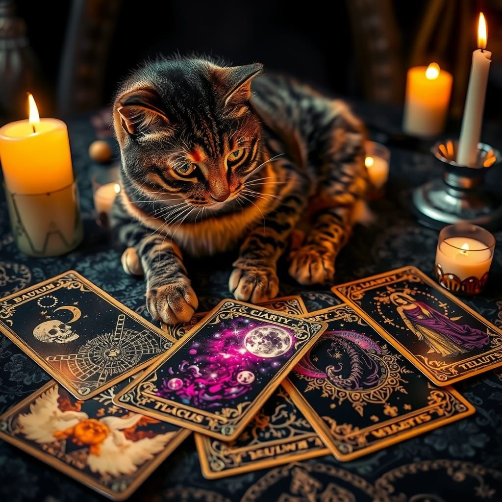 Cosmic Tarot Reading with Cat in Galactic Style