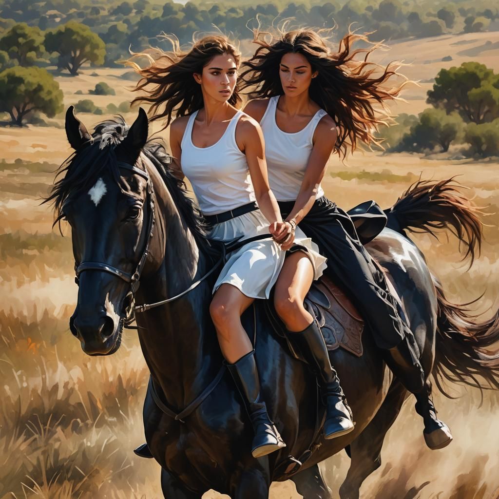 Equestrian Digital Art of Woman Riding Black Horse