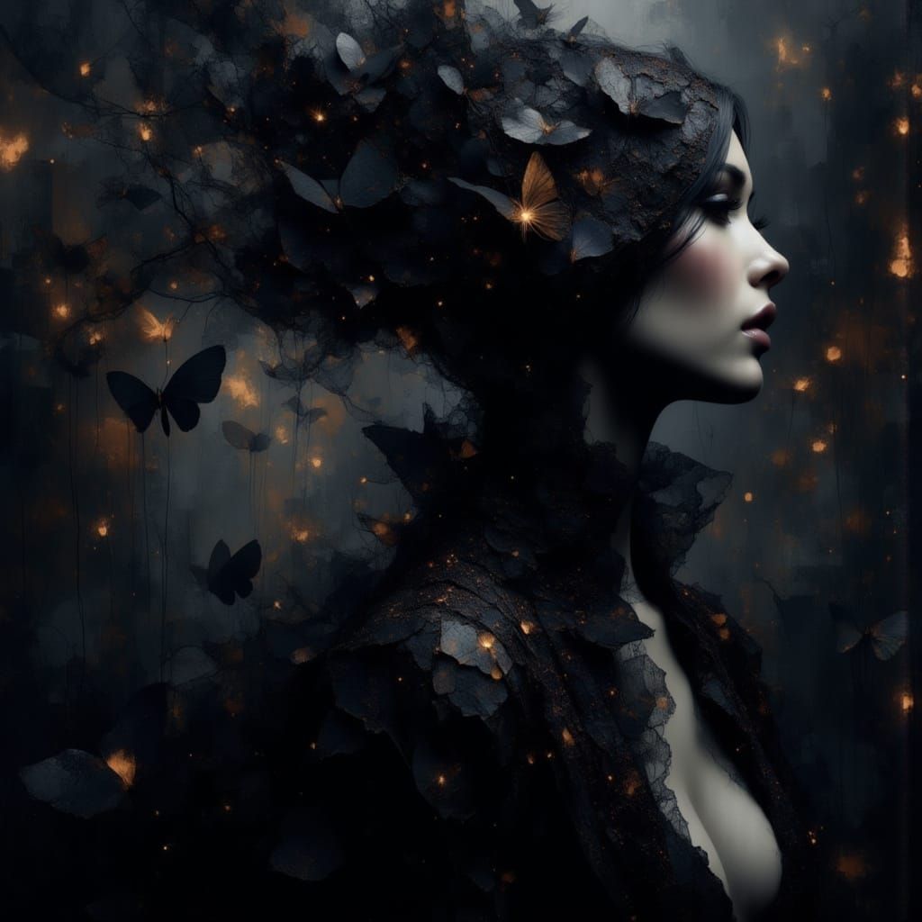 Midnight Beauty: Black Butterflies in a Moonlit Forest