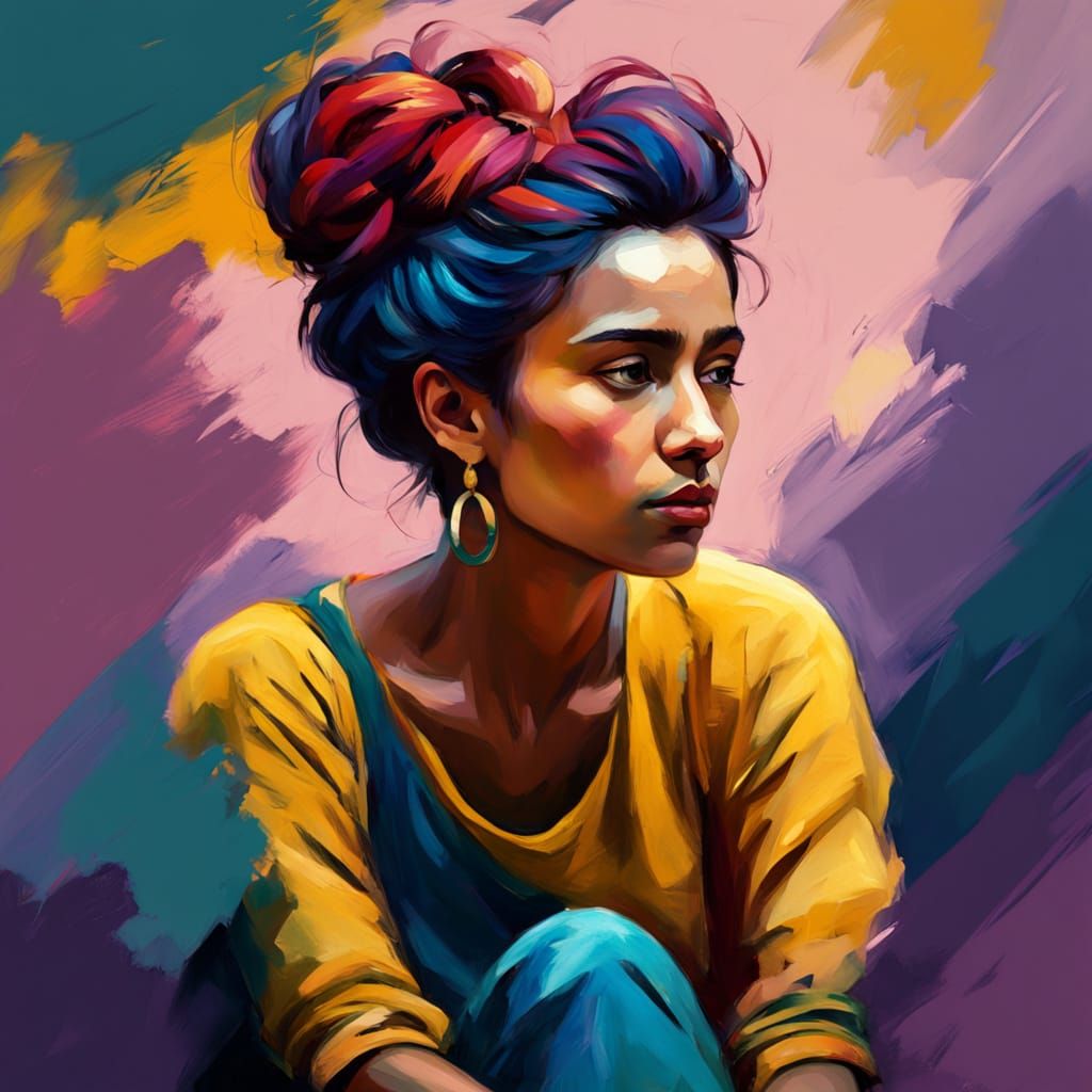 Indian female portrait, 20-30s, Caucasian, with vibrant red ...