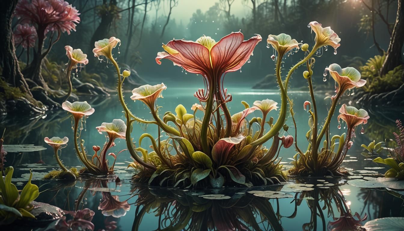 Alien Carnivorous Plant with Bioluminescent Petals