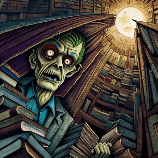 Disturbing Zombie Librarian in Art Brut Style