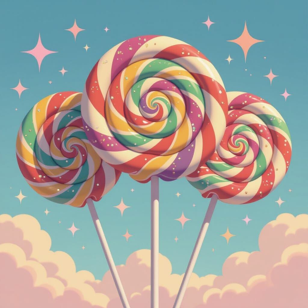 Rainbow Lollipops with Swirls in Whimsical Style